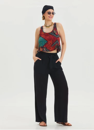 Black Viscose Harem Trousers with Elastic Waist Belt Detail 4571